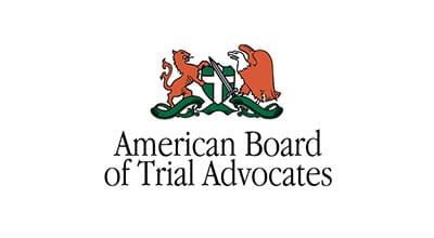 A red and white logo of the american board of trial advocates.