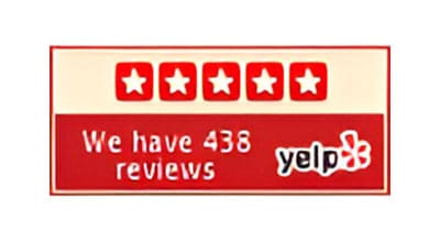 A red and white yelp logo with five stars.