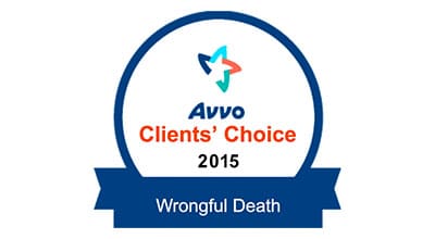 A badge that says avvo clients ' choice 2 0 1 5 wrongful death.